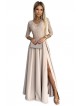 Φόρεμα 309-10 AMBER lace, elegant long dress with a neckline and leg slit - beige